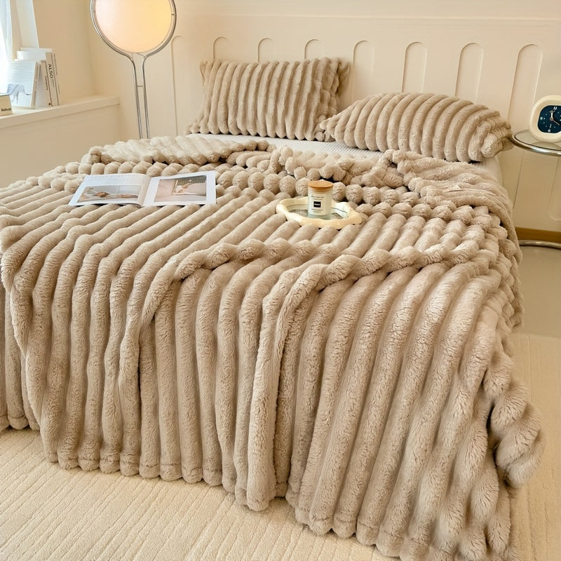 Faux Rabbit Fur Blanket - Cozy Throw for Couch, Bed, Office & Travel