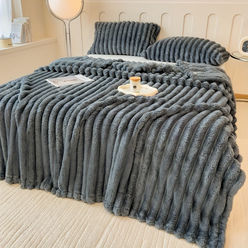 Faux Rabbit Fur Blanket - Cozy Throw for Couch, Bed, Office & Travel