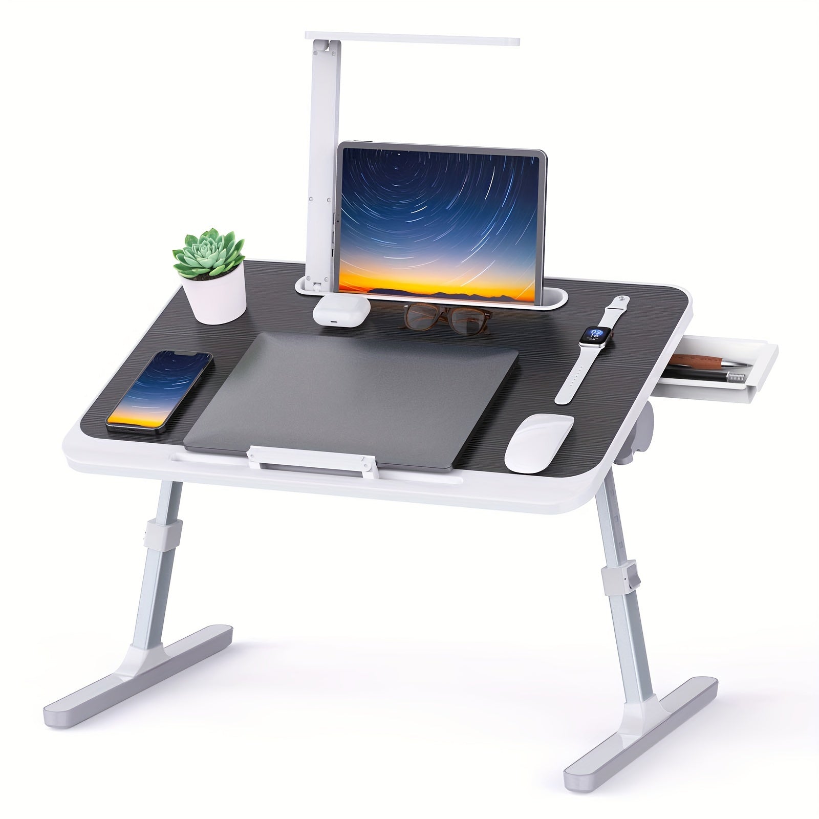 Laptop Desk with LED Lamp - Perfect for Bed & Study