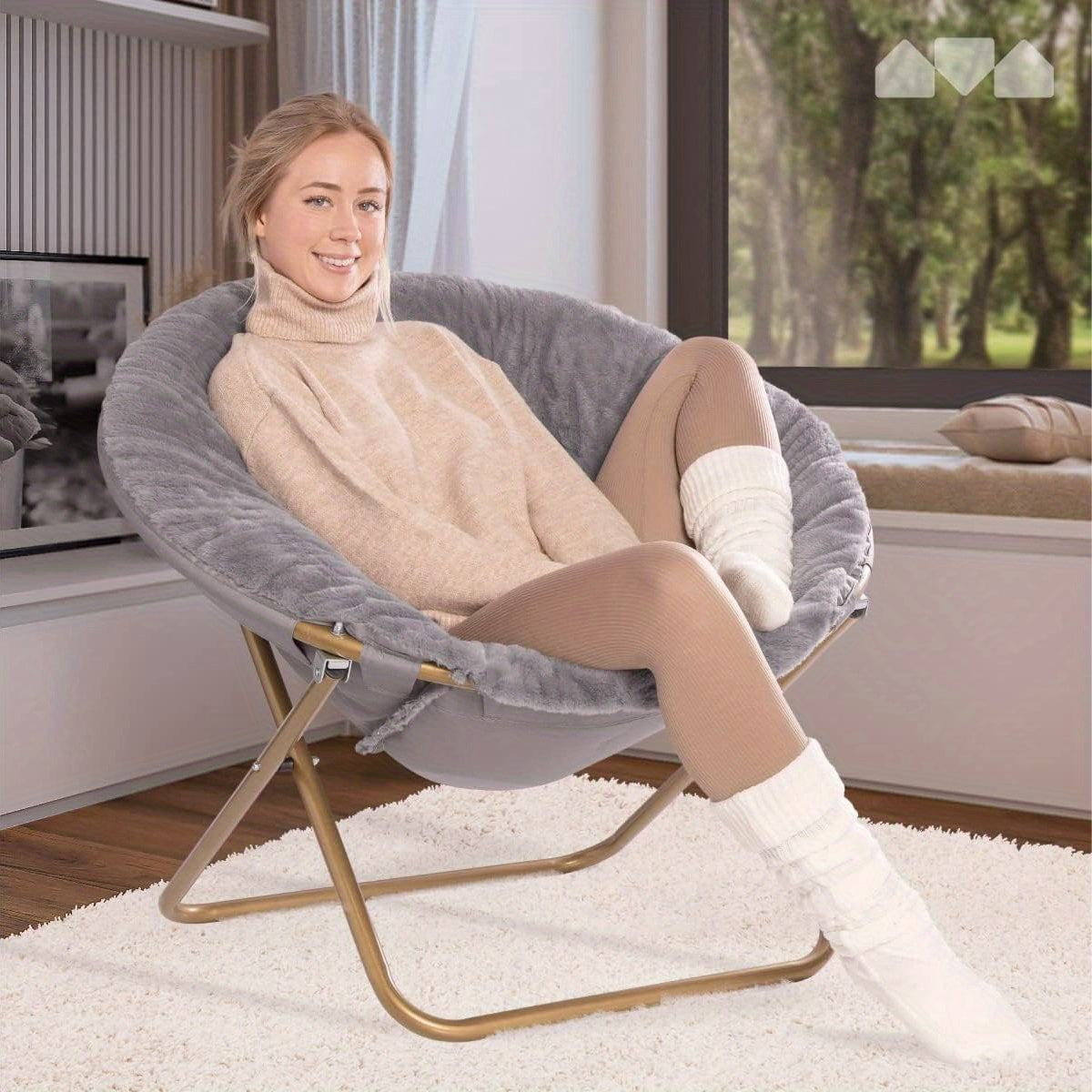 Plush Faux Fur Lounge Chair - Soft Padded Seat with Metal Frame