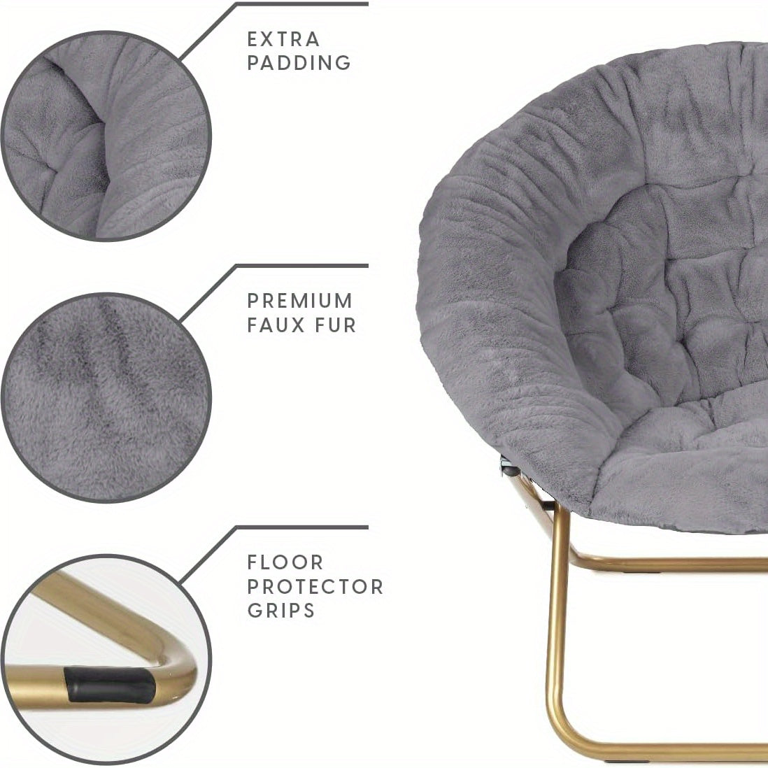 Plush Faux Fur Lounge Chair - Soft Padded Seat with Metal Frame
