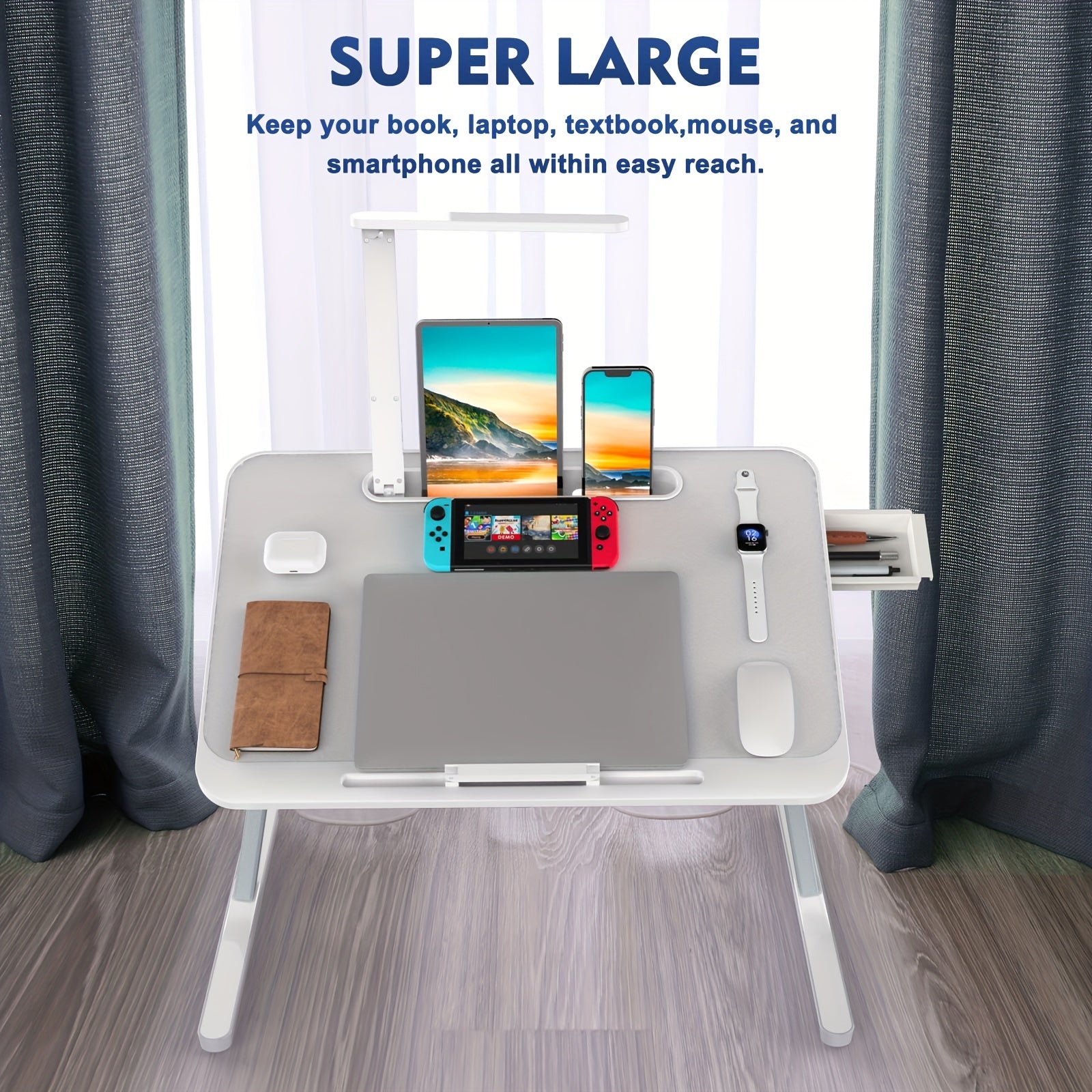 Laptop Desk with LED Lamp - Perfect for Bed & Study