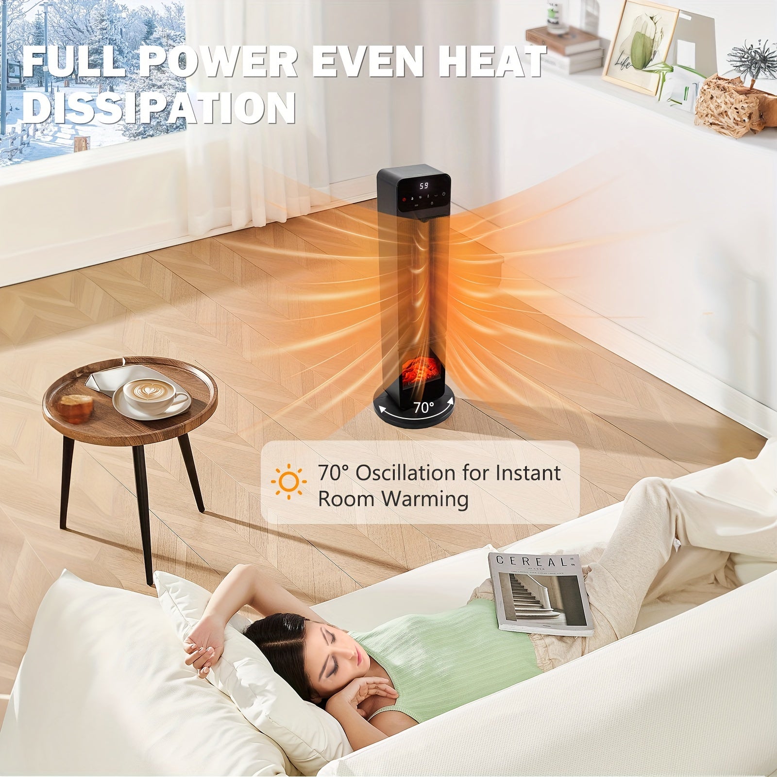 Portable Heater - 1500W, Thermostat, Tip-Over Protection
