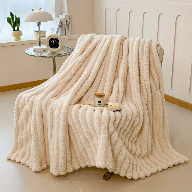 Faux Rabbit Fur Blanket - Cozy Throw for Couch, Bed, Office & Travel