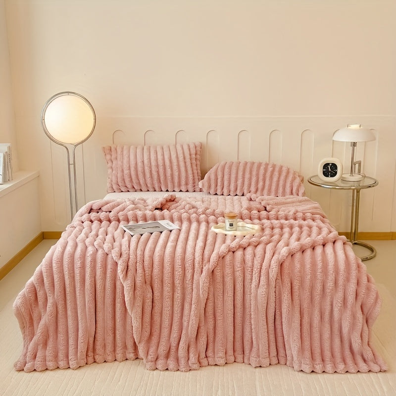 Faux Rabbit Fur Blanket - Cozy Throw for Couch, Bed, Office & Travel