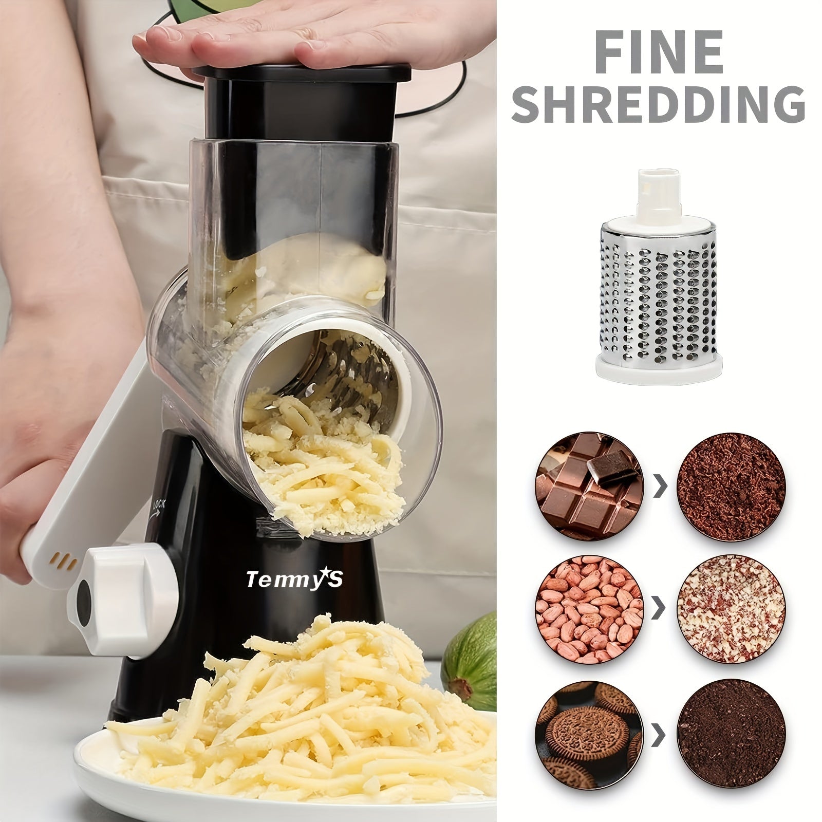 Easy-Clean Rotary Cheese Grater & Vegetable Shredder