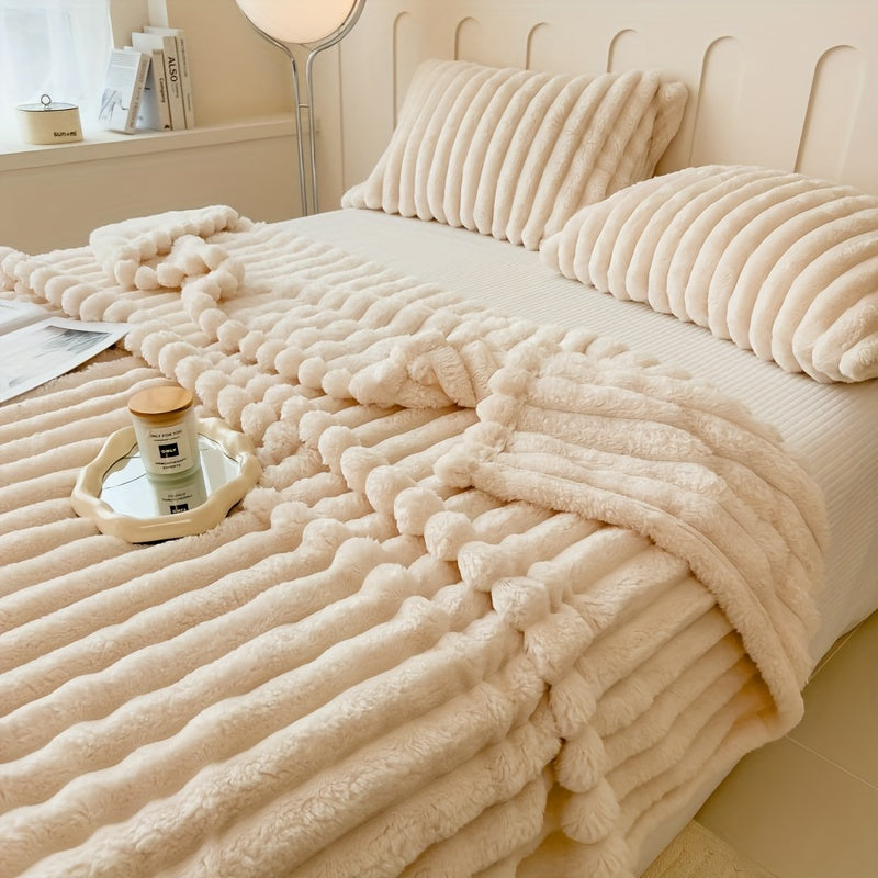 Faux Rabbit Fur Blanket - Cozy Throw for Couch, Bed, Office & Travel