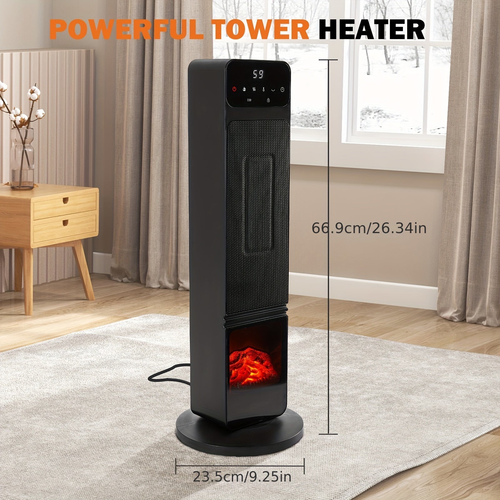 Portable Heater - 1500W, Thermostat, Tip-Over Protection