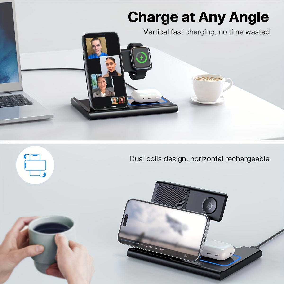 3-in-1 Wireless Charger - Portable Fast Charging for iPhone, Apple Watch & AirPod