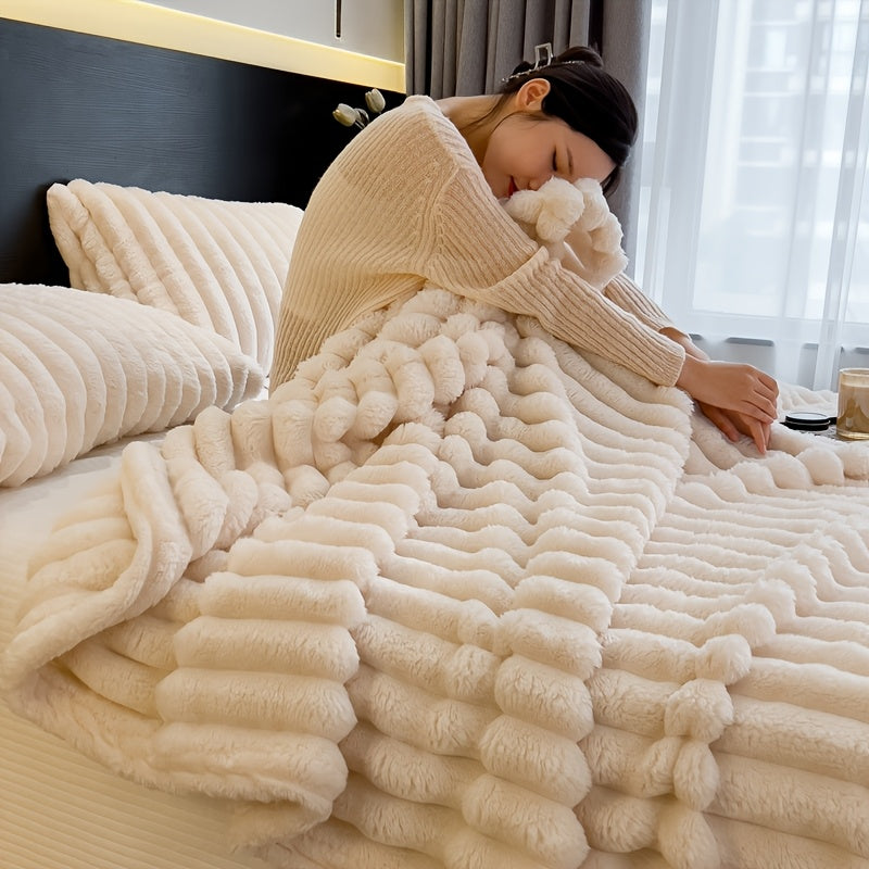 Faux Rabbit Fur Blanket - Cozy Throw for Couch, Bed, Office & Travel