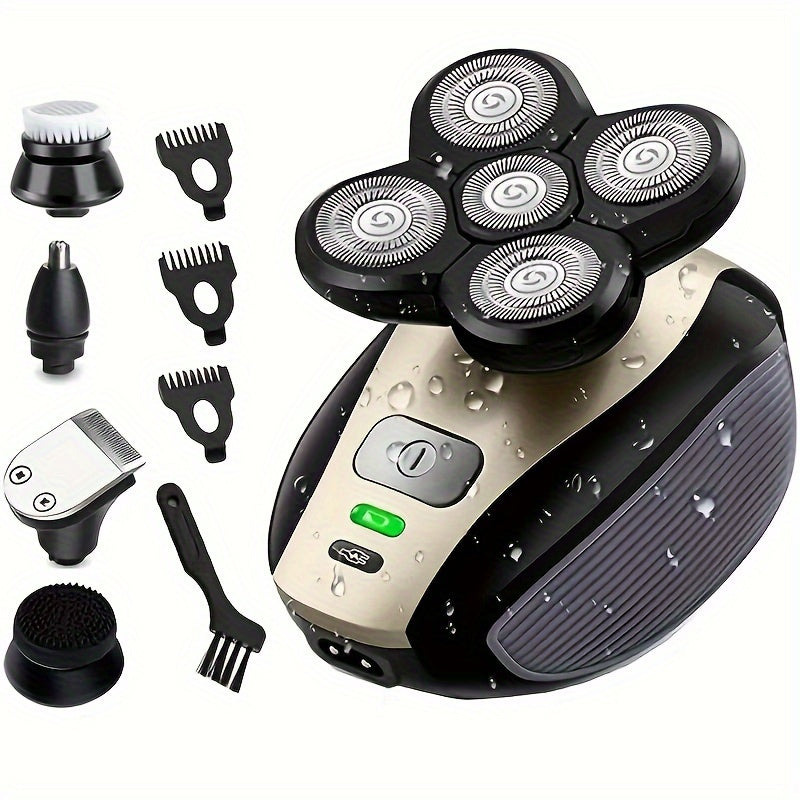 5-in-1 Men's Electric Shaver - Cordless Grooming for Head, Beard, Nose & Ears