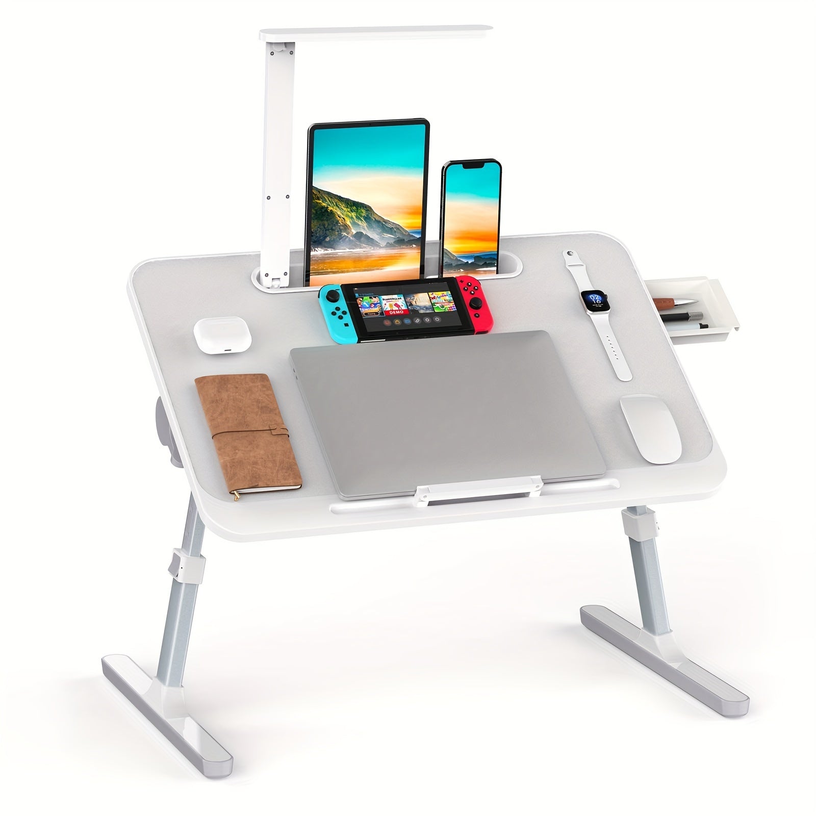 Laptop Desk with LED Lamp - Perfect for Bed & Study