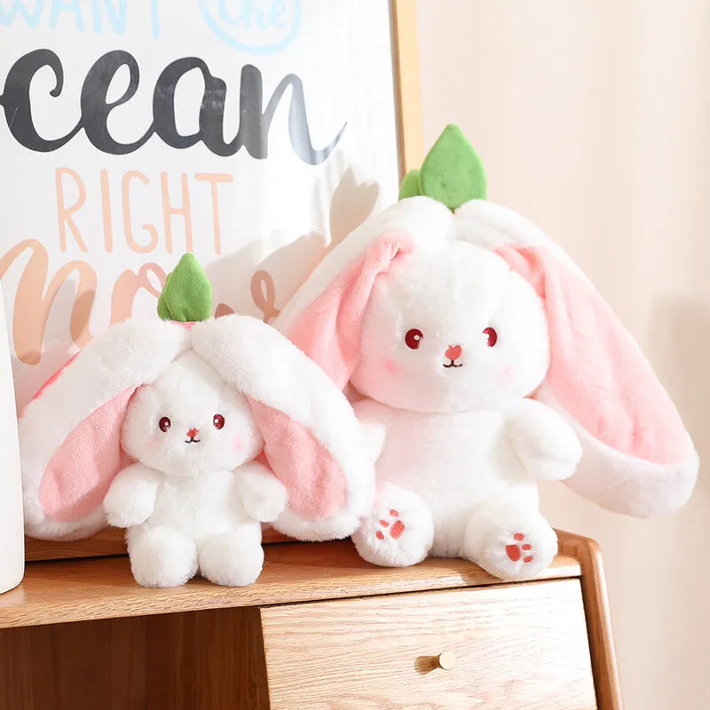 Cute Bunny Plush Doll - Reversible Strawberry Design for Kids Gift