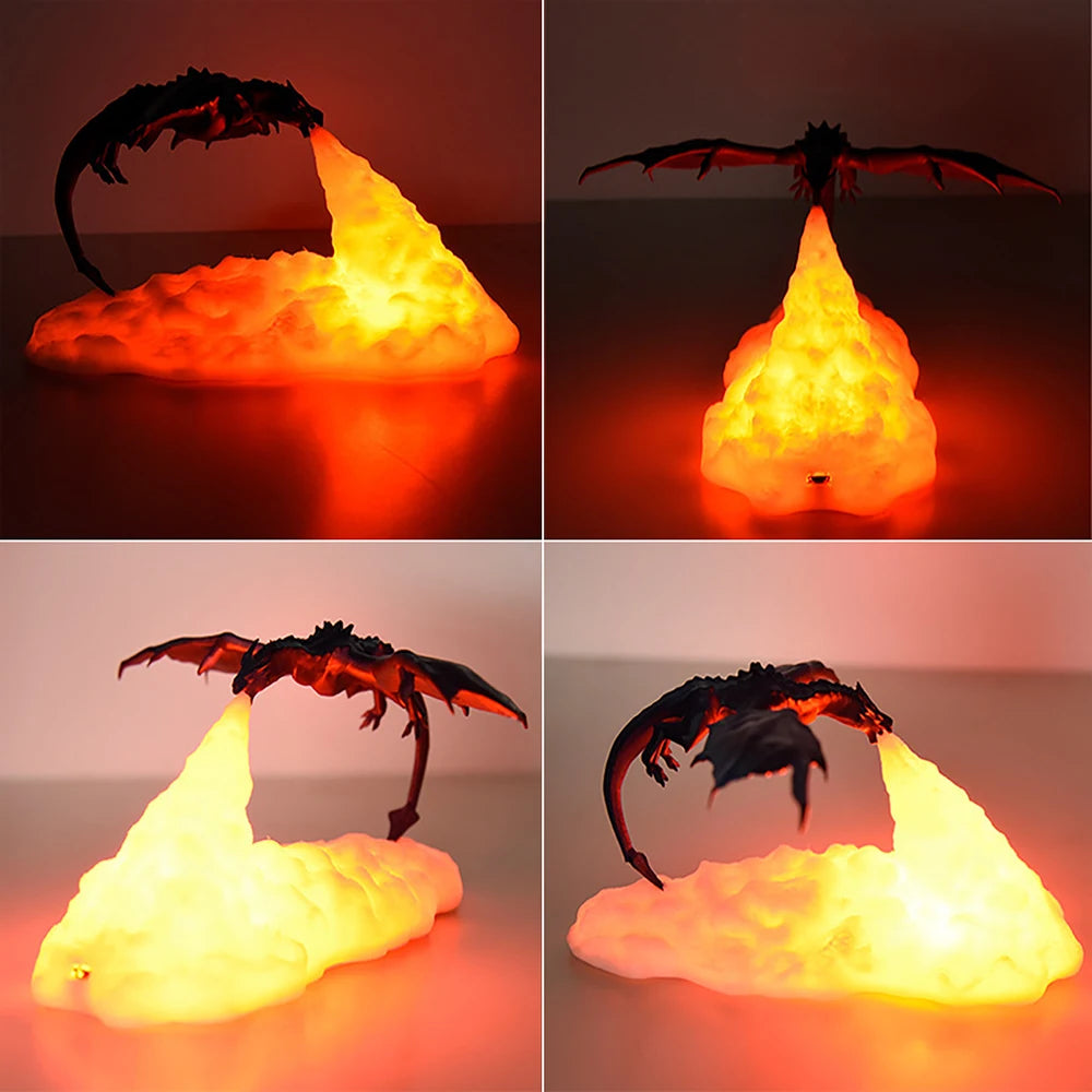 Fire Dragon Lamp - 3D Printed USB Rechargeable Light for Decor