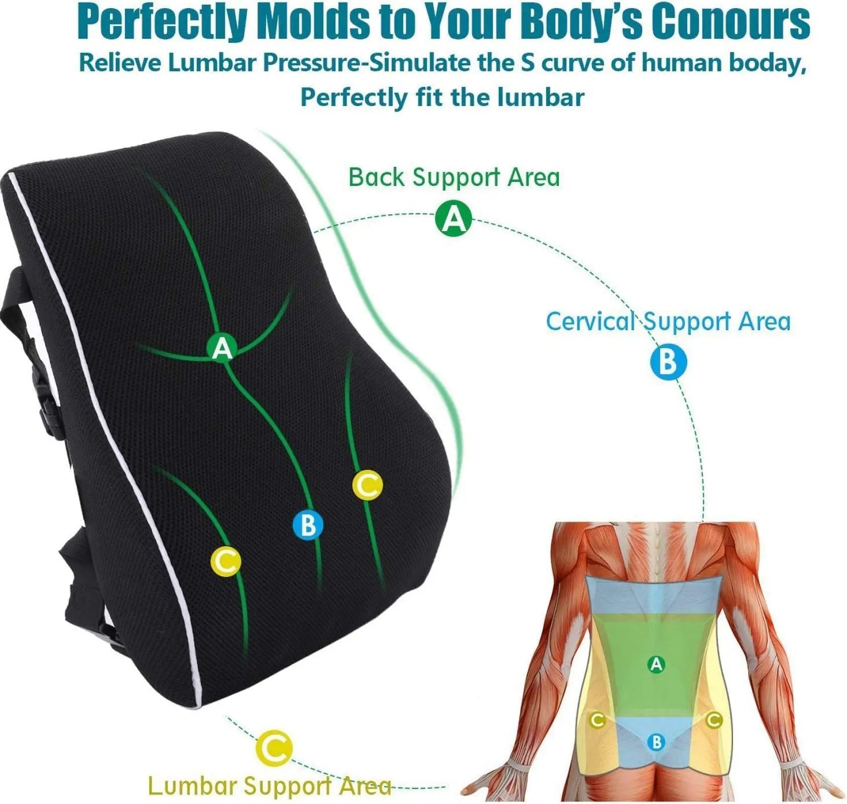 Memory Foam Car Seat Cushion - Non-Slip Support for Office & Gaming Chairs