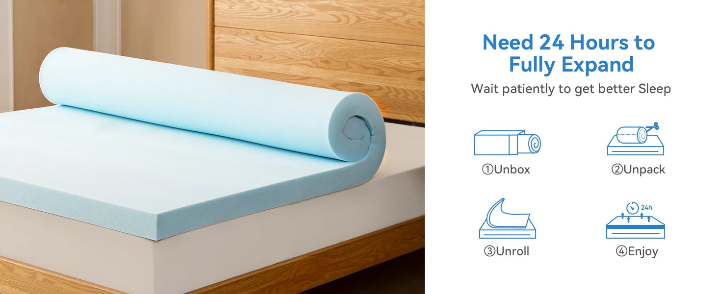 1Pc Cooling Gel Mattress Topper - Memory Foam Pad for Bedroom Comfort