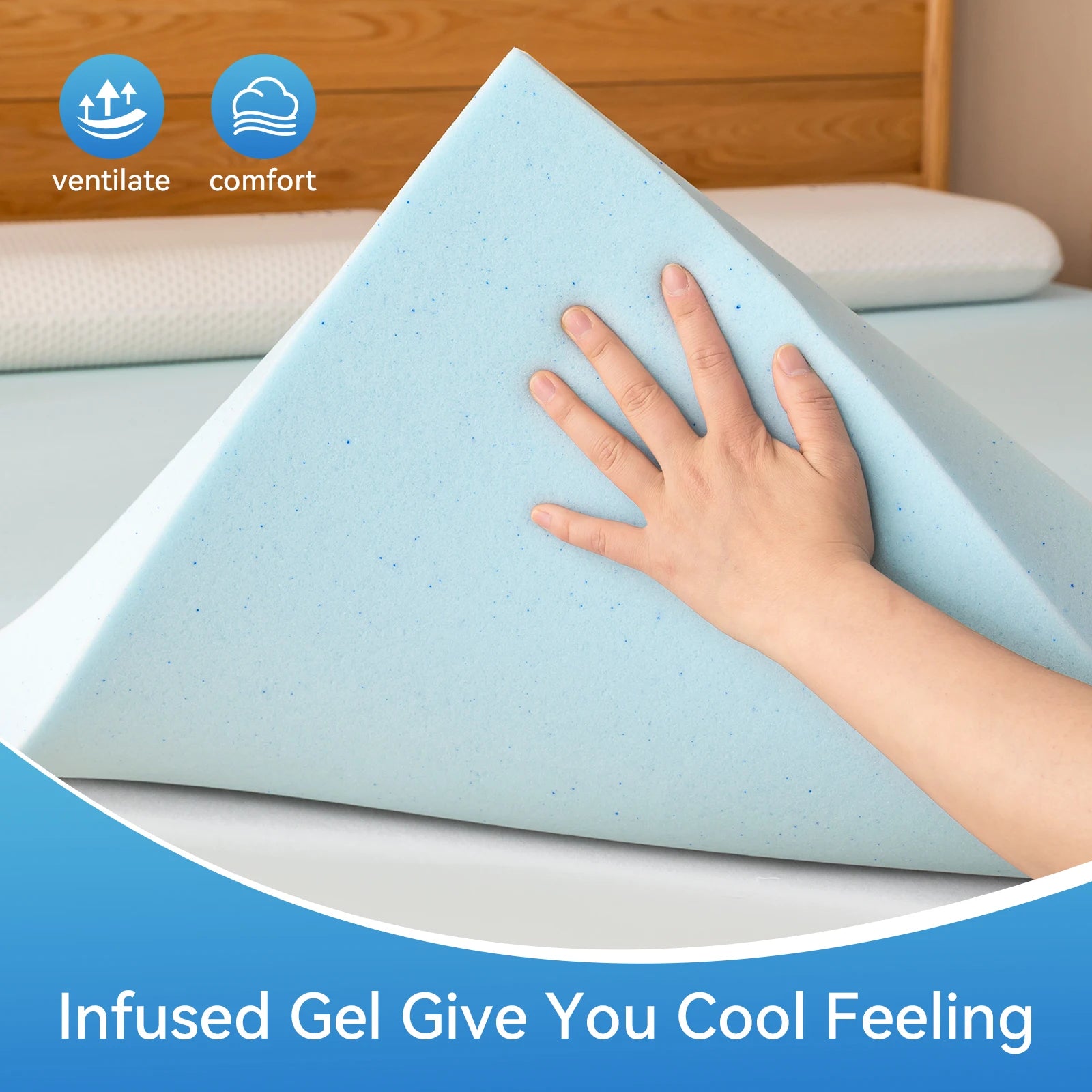 1Pc Cooling Gel Mattress Topper - Memory Foam Pad for Bedroom Comfort