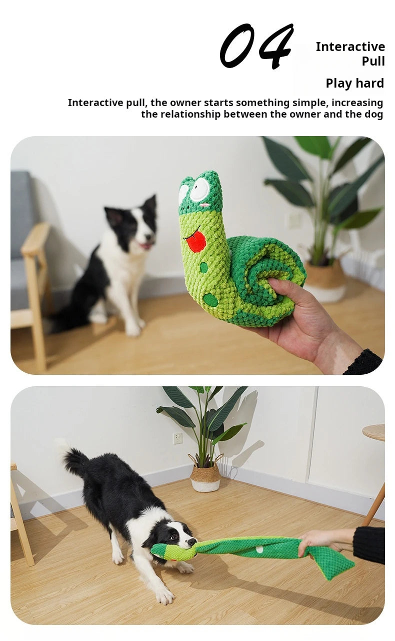 Dog Puzzle Feeder Toy - Interactive Indestructible Plush Snail with Squeak Sound