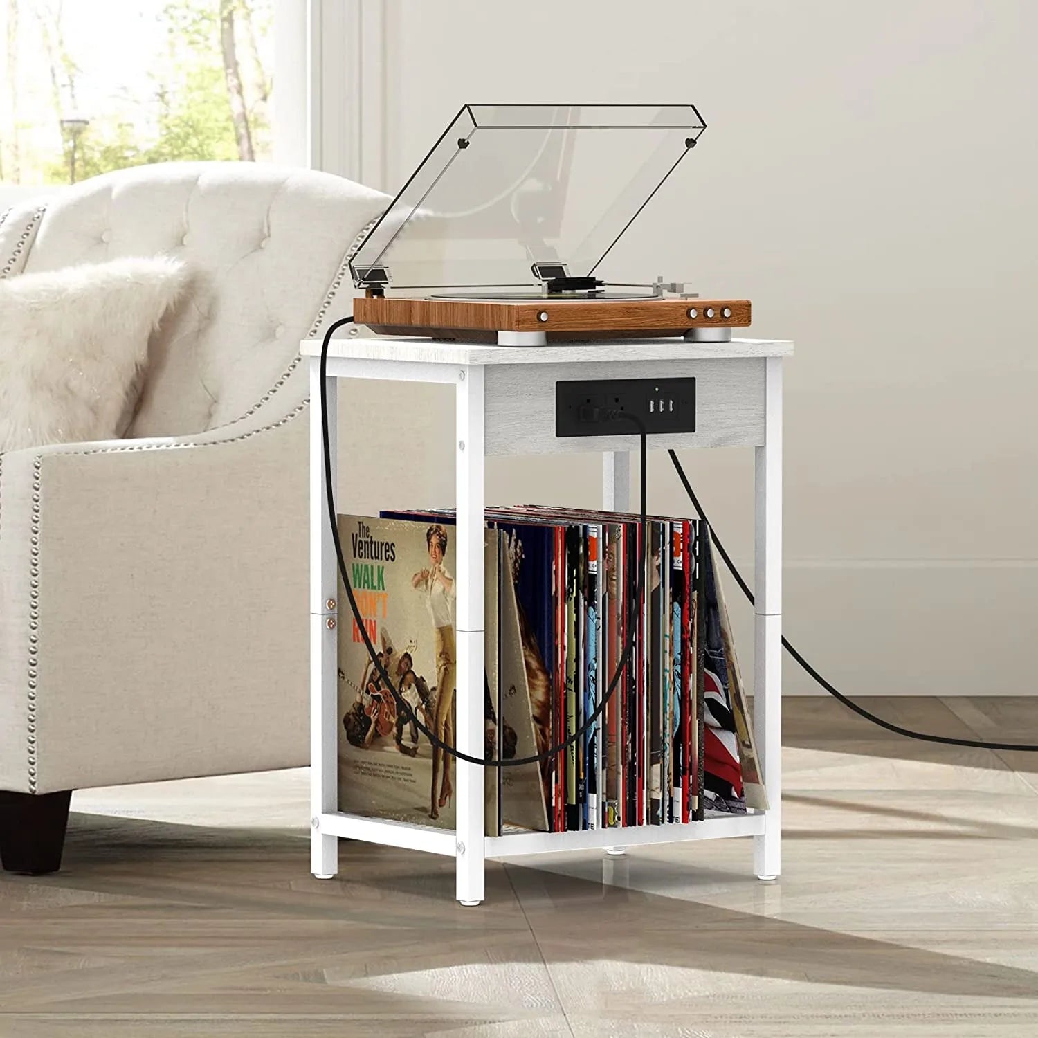 "Set of 2 Nightstands with Charging Station - Bedside Table with USB Ports & Storage Shelf"