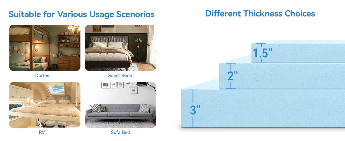 1Pc Cooling Gel Mattress Topper - Memory Foam Pad for Bedroom Comfort