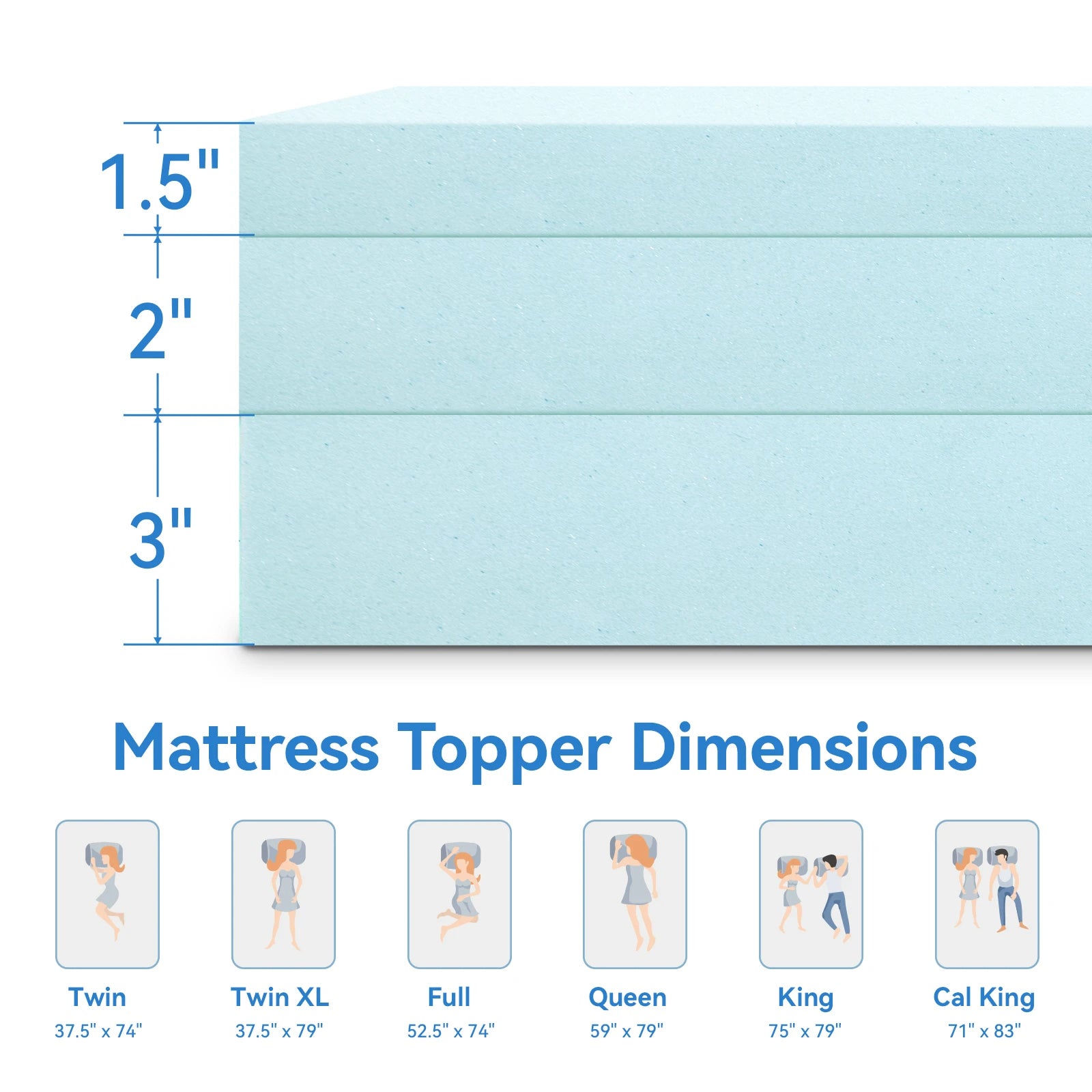 1Pc Cooling Gel Mattress Topper - Memory Foam Pad for Bedroom Comfort
