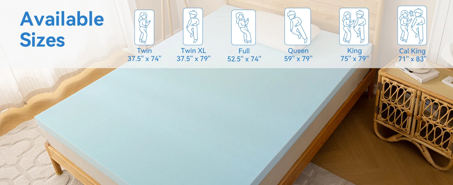 1Pc Cooling Gel Mattress Topper - Memory Foam Pad for Bedroom Comfort