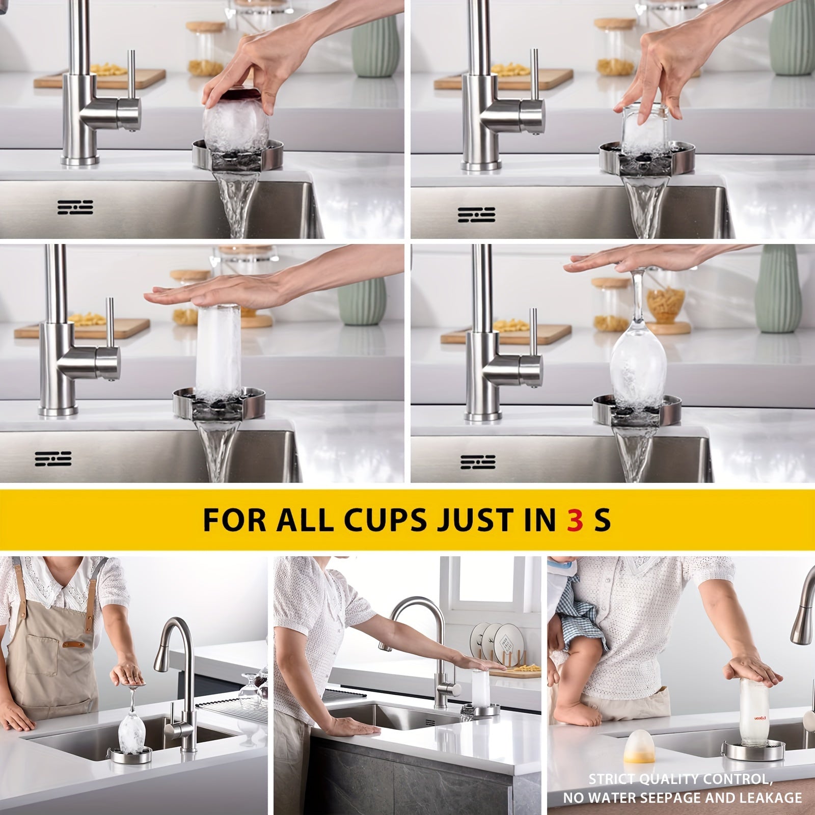 Glass Rinser Cup Washer - Heavy Duty Stainless Steel for Kitchen Sink
