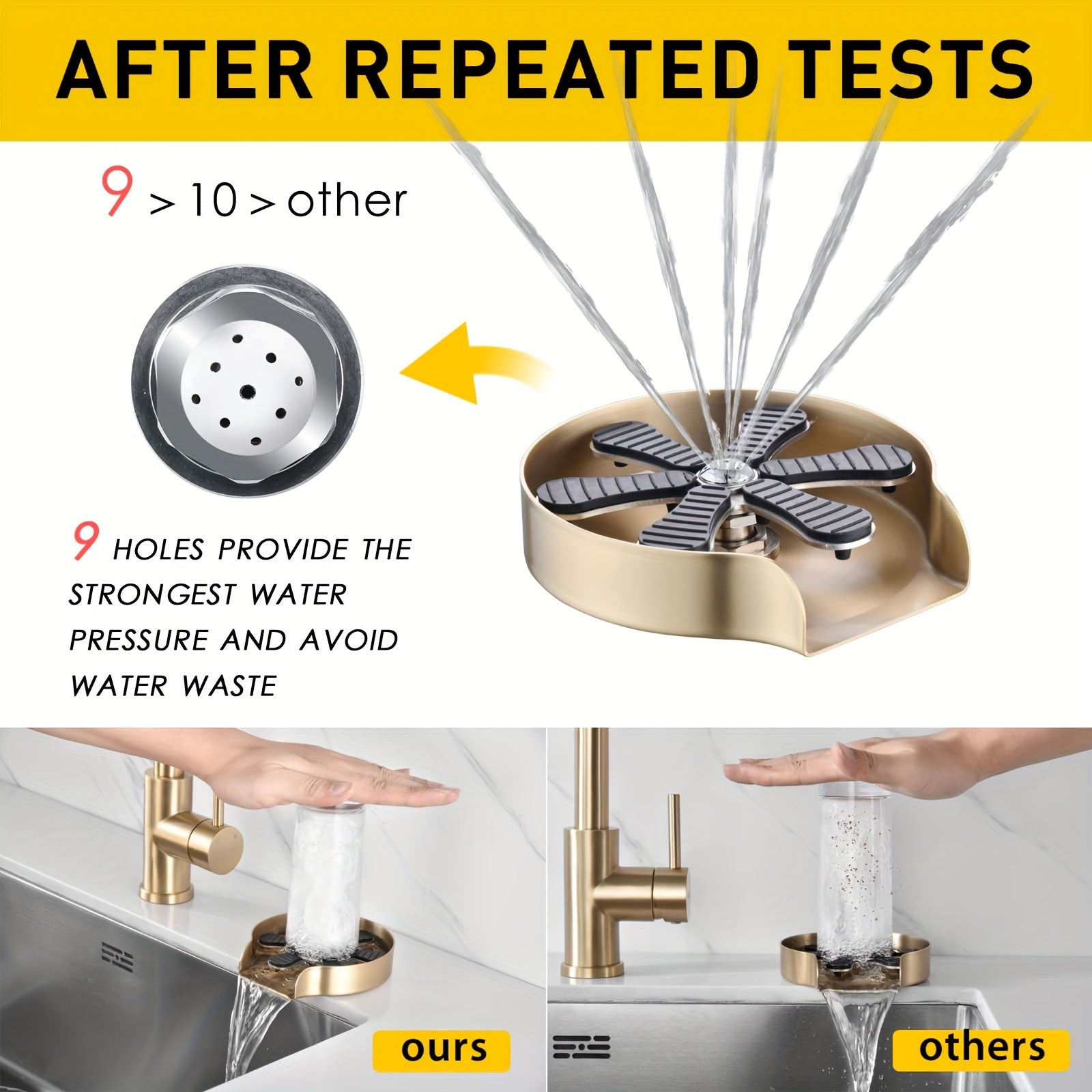 Glass Rinser Cup Washer - Heavy Duty Stainless Steel for Kitchen Sink