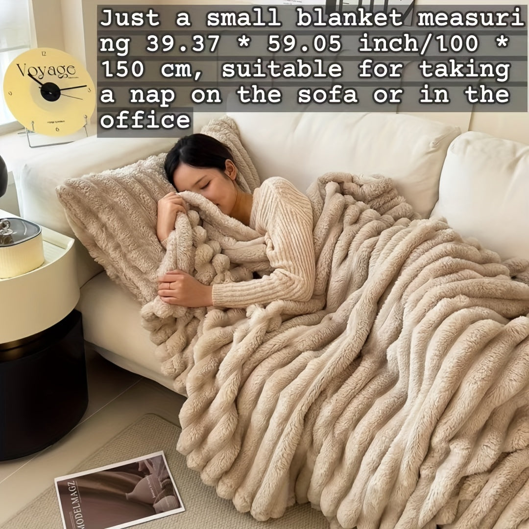Faux Rabbit Fur Blanket - Cozy Throw for Couch, Bed, Office & Travel
