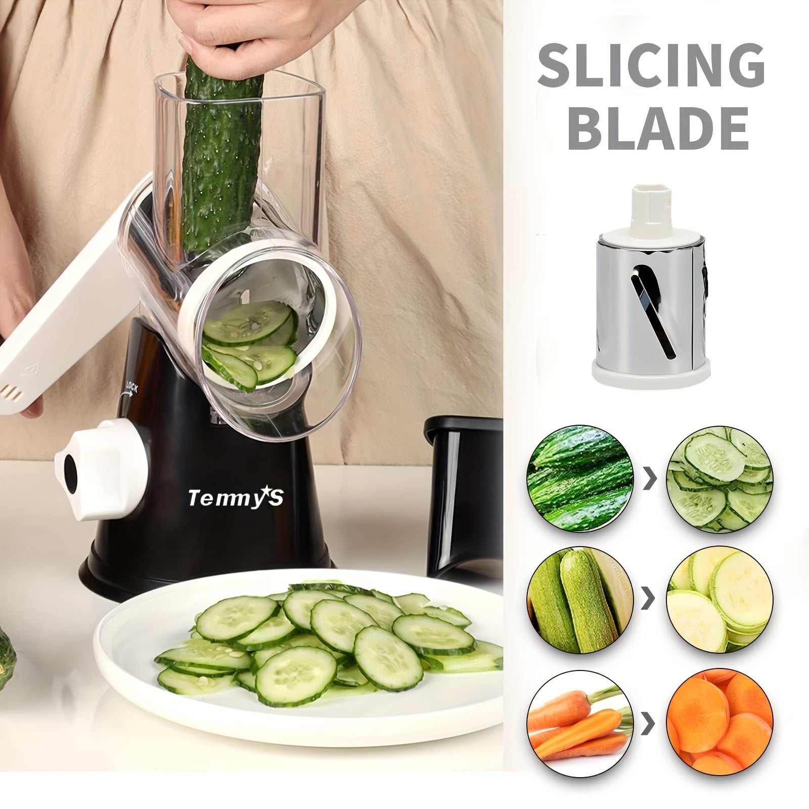 Easy-Clean Rotary Cheese Grater & Vegetable Shredder
