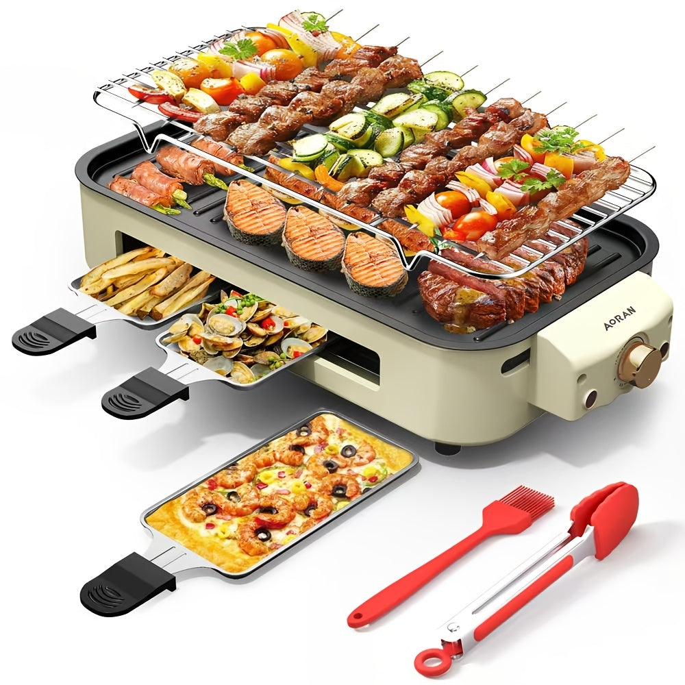Electric Grill with 3 Pots - Non-Stick BBQ Mesh Surface