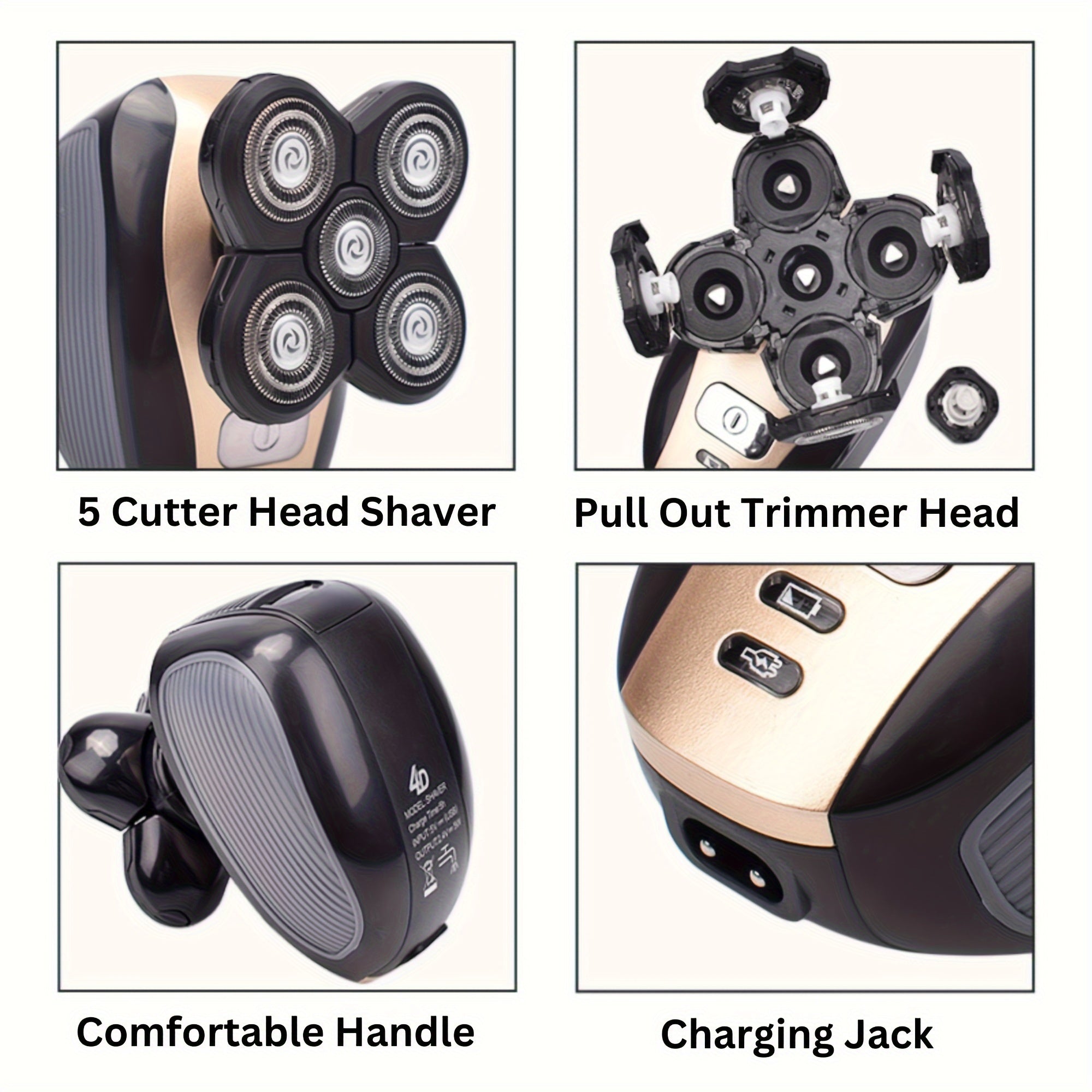 5-in-1 Men's Electric Shaver - Cordless Grooming for Head, Beard, Nose & Ears