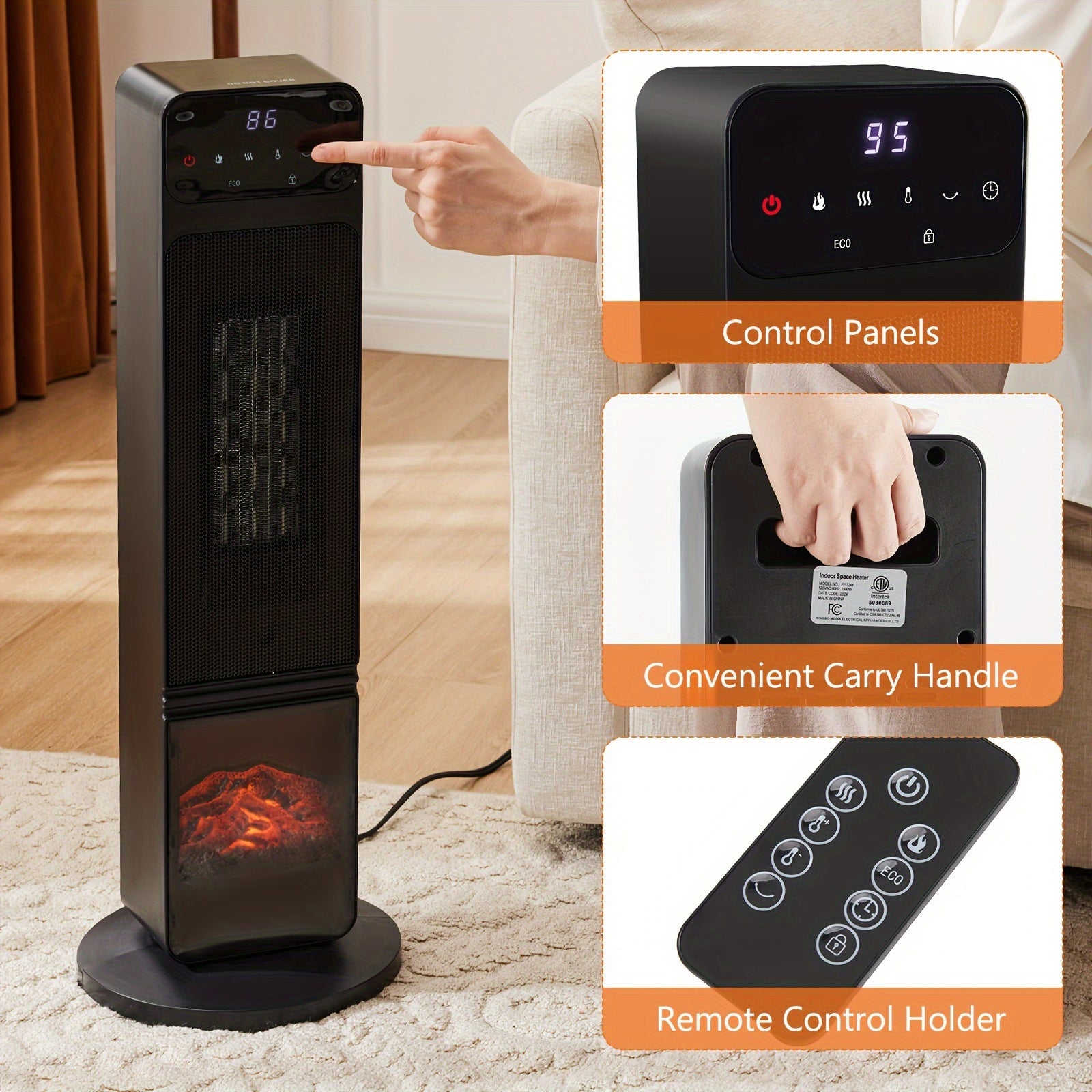 Portable Heater - 1500W, Thermostat, Tip-Over Protection