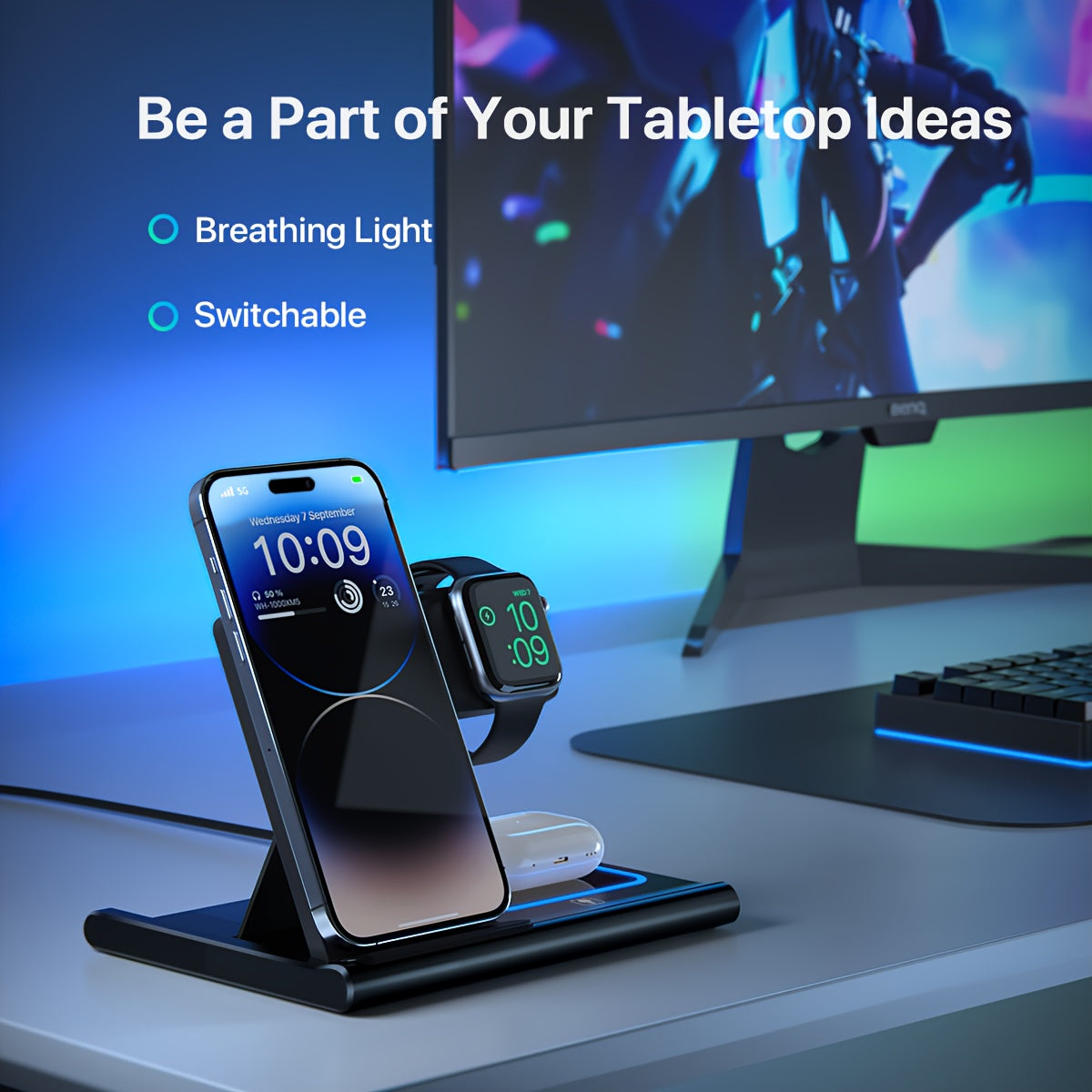 3-in-1 Wireless Charger - Portable Fast Charging for iPhone, Apple Watch & AirPod
