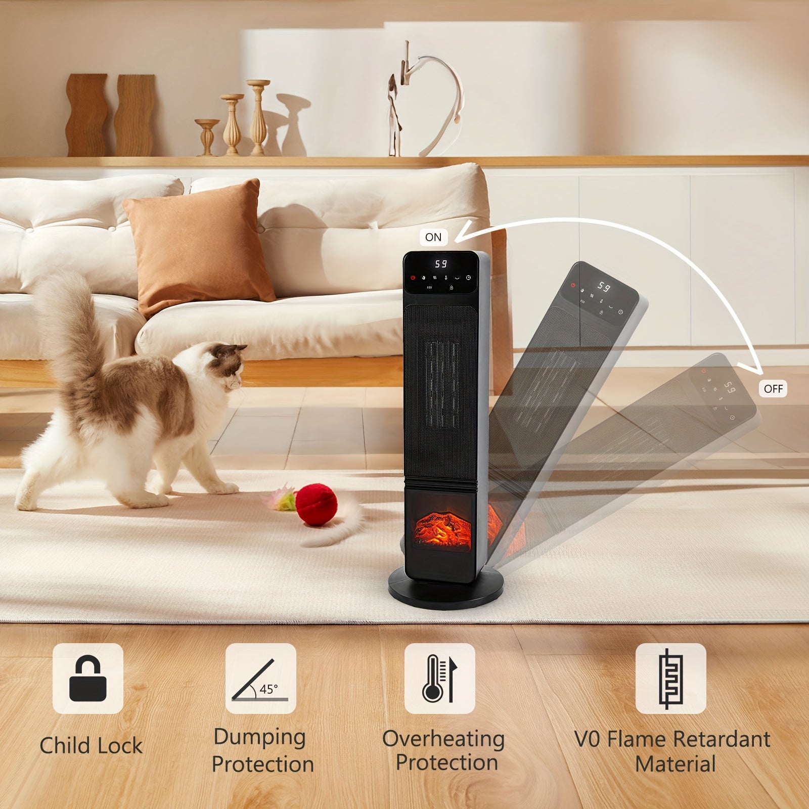 Portable Heater - 1500W, Thermostat, Tip-Over Protection