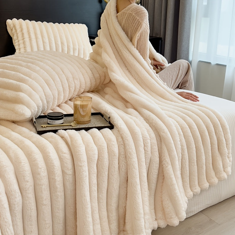 Faux Rabbit Fur Blanket - Cozy Throw for Couch, Bed, Office & Travel