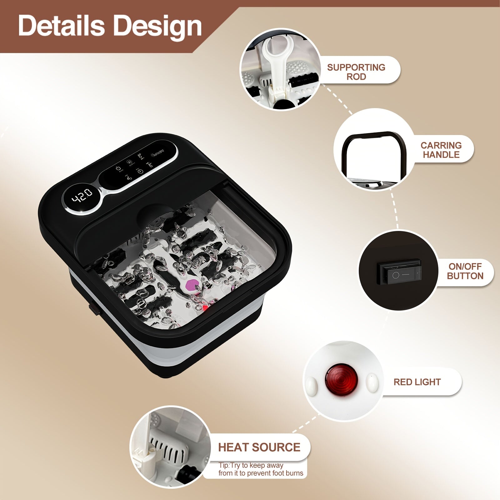 Collapsible Foot Spa with Heater - Massager, Bubbles, and Temperature Control