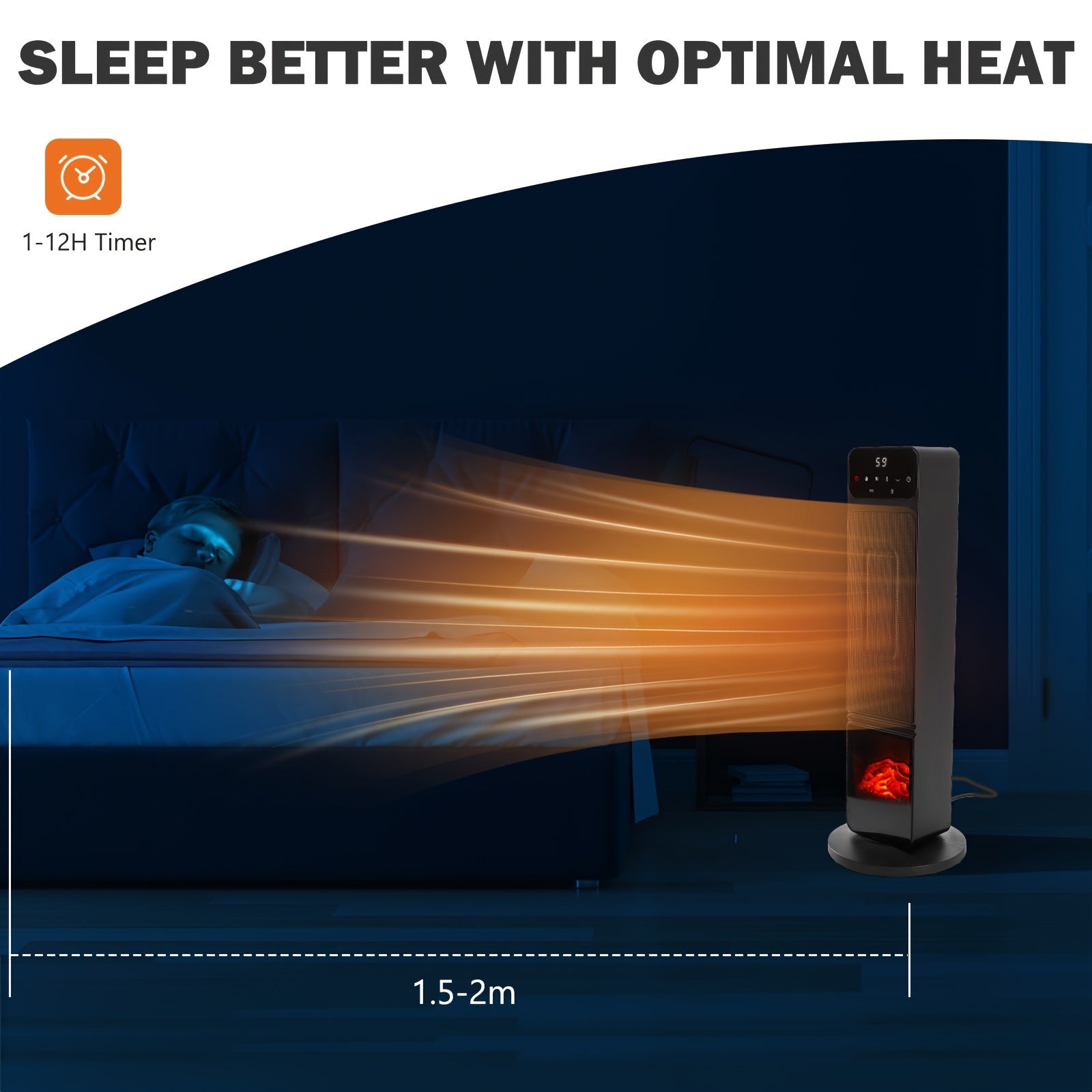 Portable Heater - 1500W, Thermostat, Tip-Over Protection