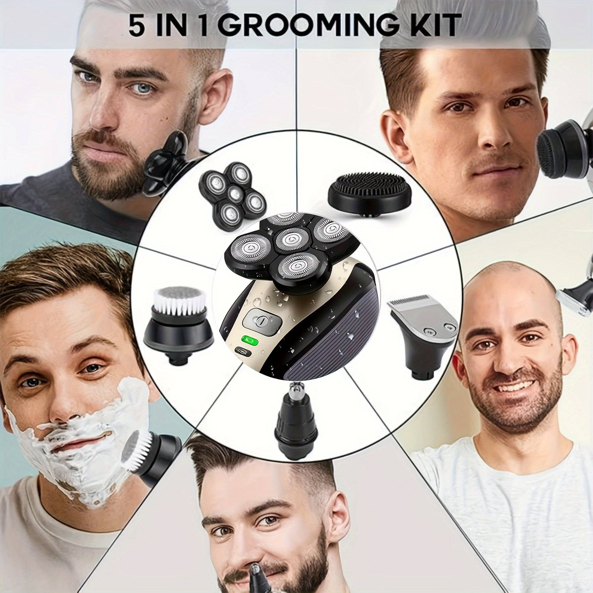 5-in-1 Men's Electric Shaver - Cordless Grooming for Head, Beard, Nose & Ears