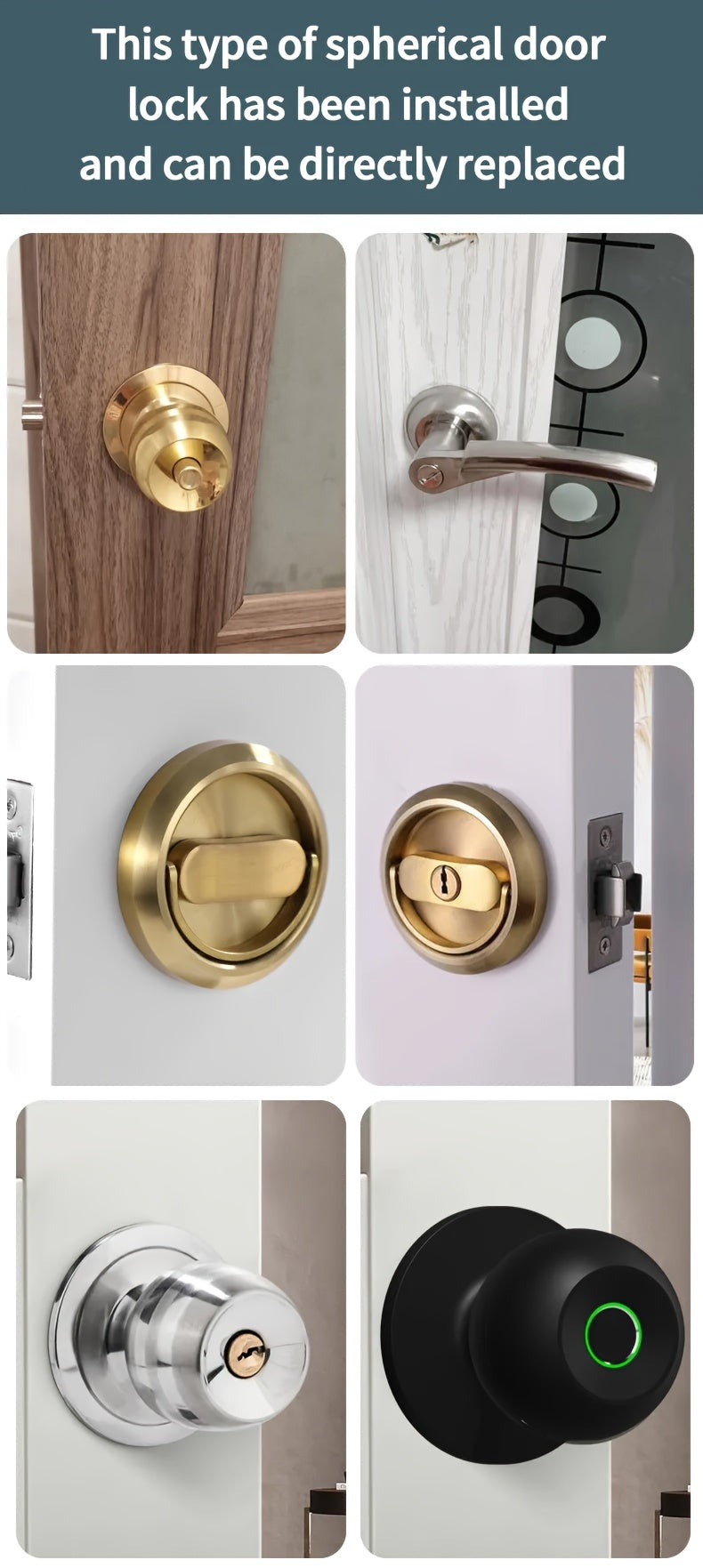 3-in-1 Smart Door Lock - Wireless Fingerprint Knob with USB Charging & Key Access
