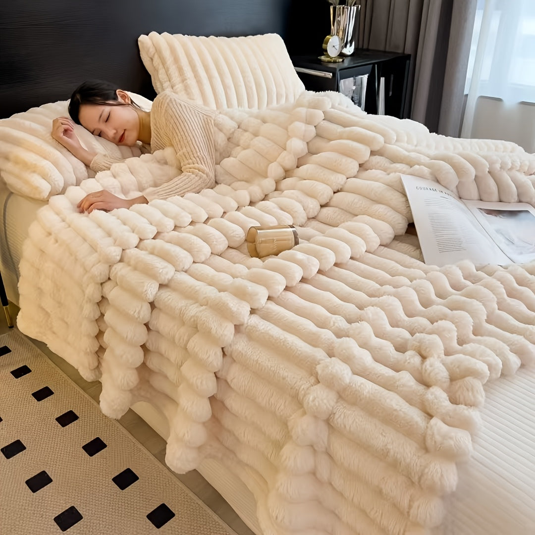 Faux Rabbit Fur Blanket - Cozy Throw for Couch, Bed, Office & Travel
