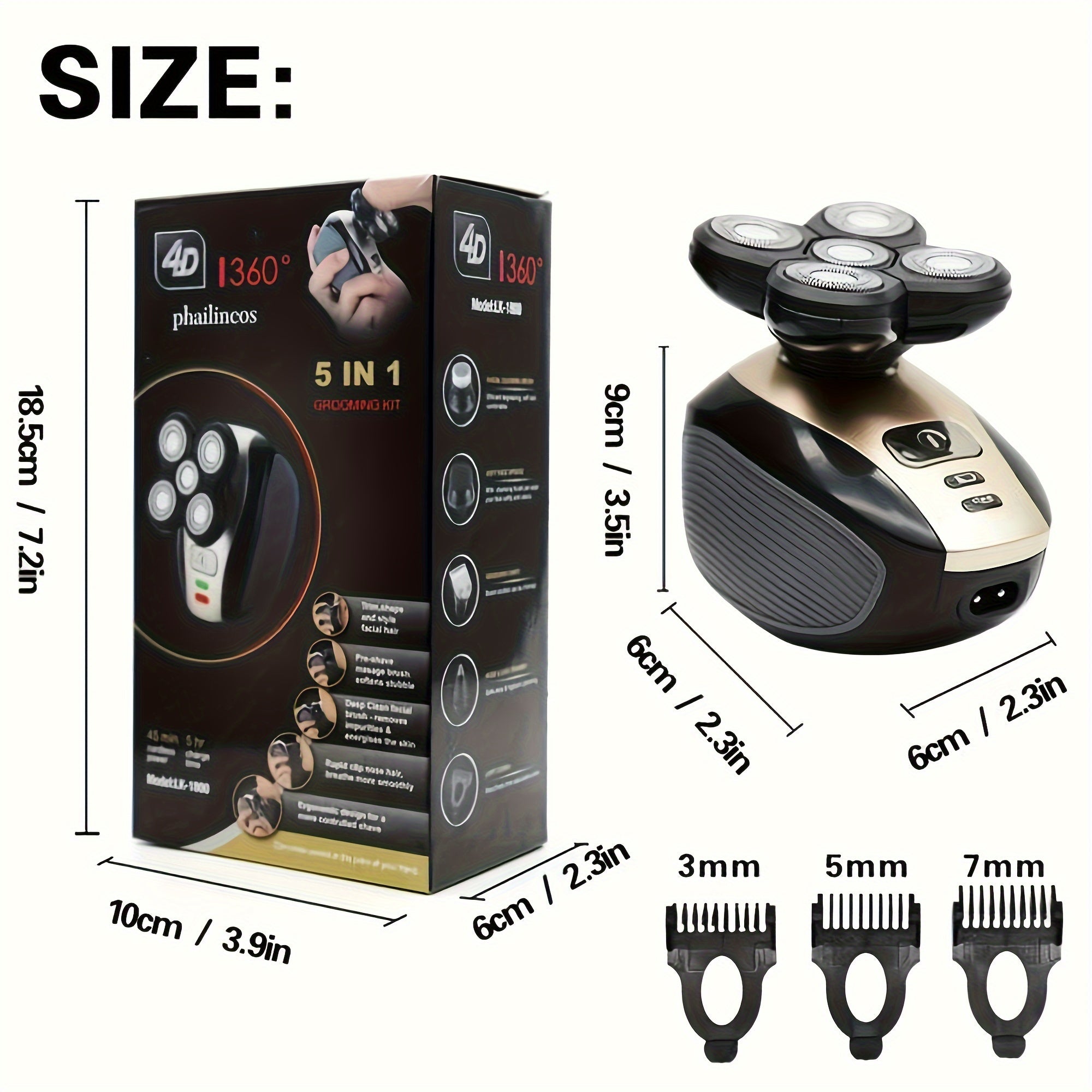 5-in-1 Men's Electric Shaver - Cordless Grooming for Head, Beard, Nose & Ears
