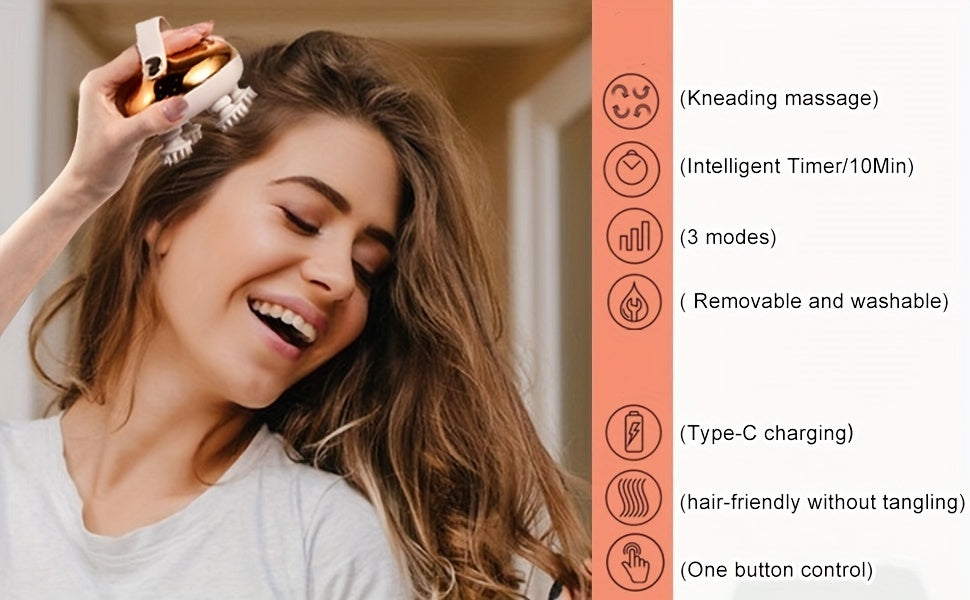 Rechargeable Electric Scalp Massager - Handheld with 8 Detachable Claws