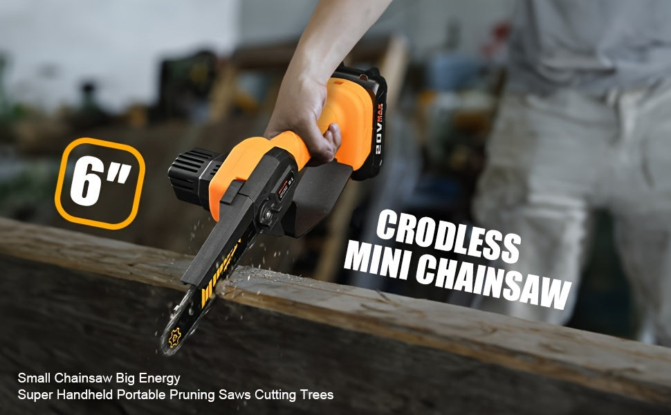 Compact Cordless Chainsaw - Rechargeable Handheld Pruning Tool with Dual Batteries