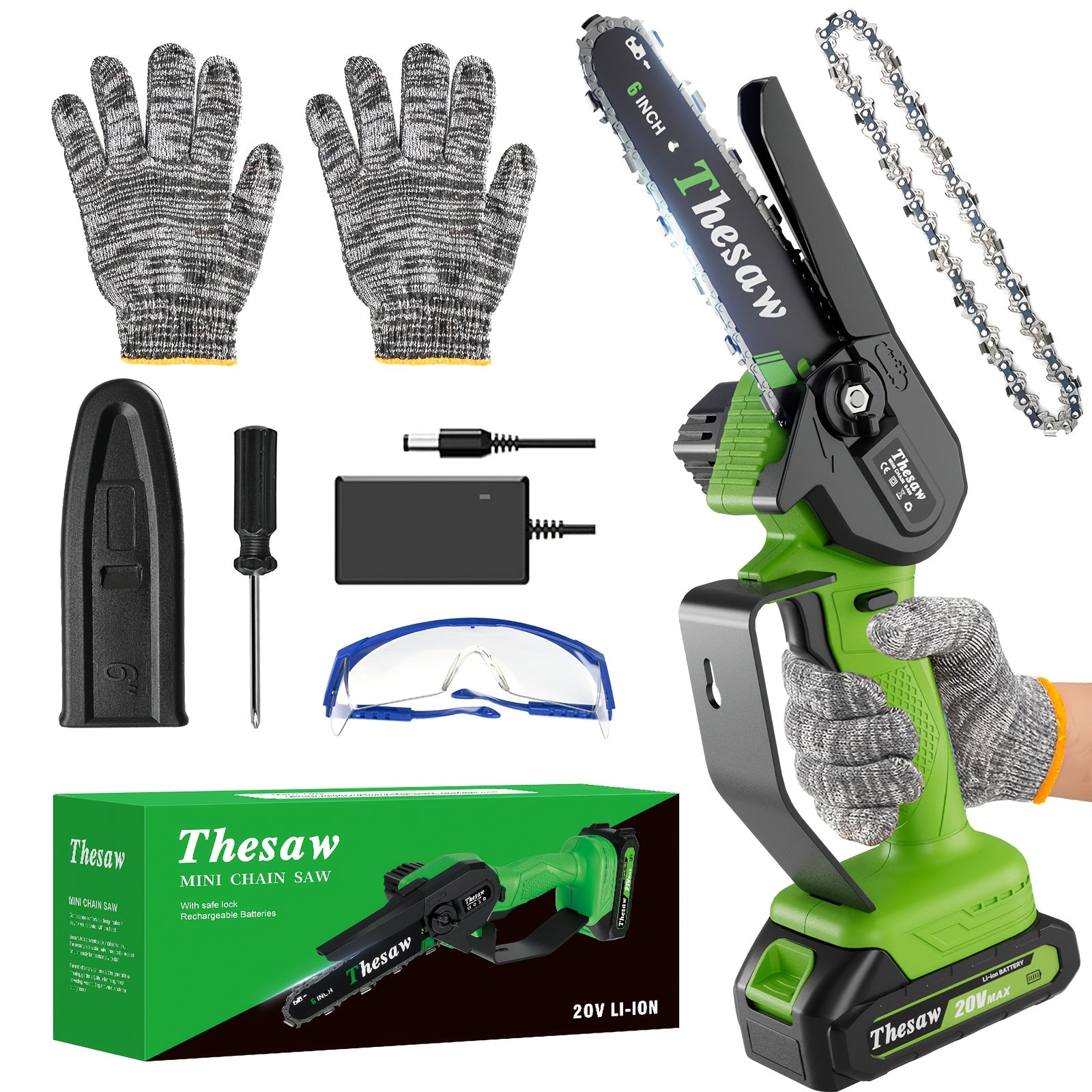 Compact Cordless Chainsaw - Rechargeable Handheld Pruning Tool with Dual Batteries
