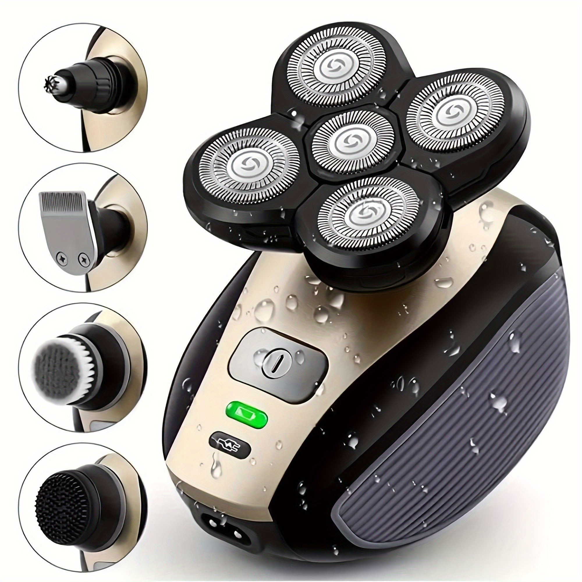 5-in-1 Men's Electric Shaver - Cordless Grooming for Head, Beard, Nose & Ears