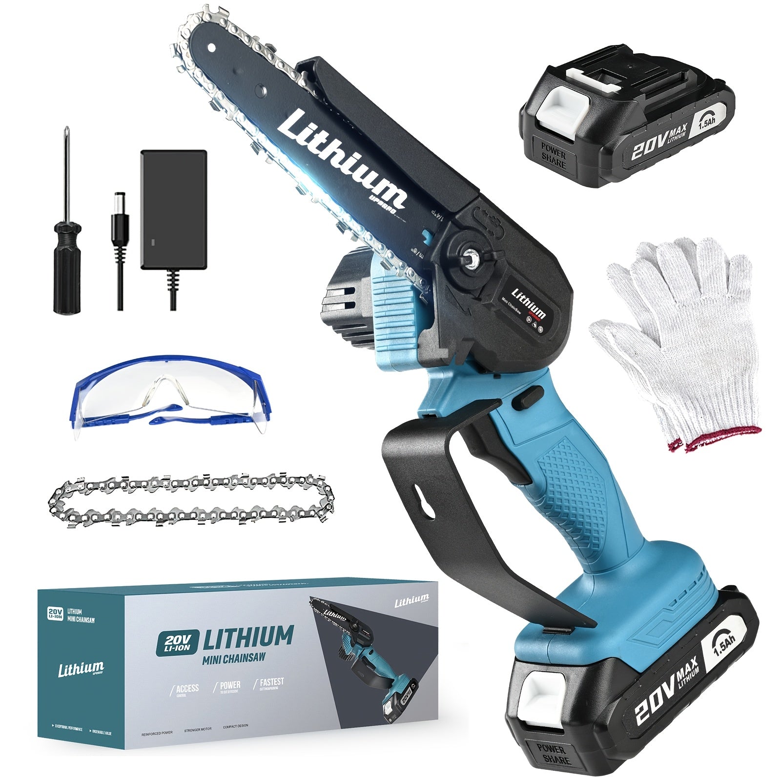 Compact Cordless Chainsaw - Rechargeable Handheld Pruning Tool with Dual Batteries