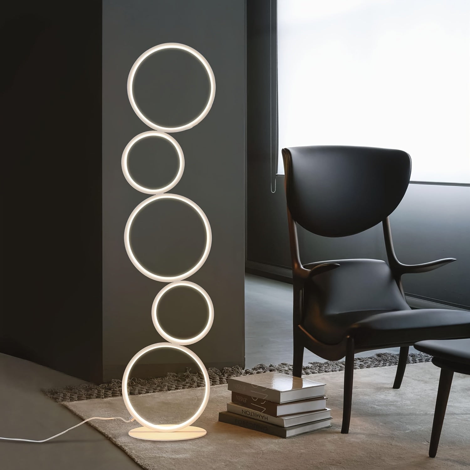 1pc RGBW LED Modern Ring Style Floor Lamp, 24W Standing Lamp For Bedroom, 3 Brightness Levels Dimmable With Touch Switch 3000K LED, 39 Inches, Tall Lamp For Office, Reading Room