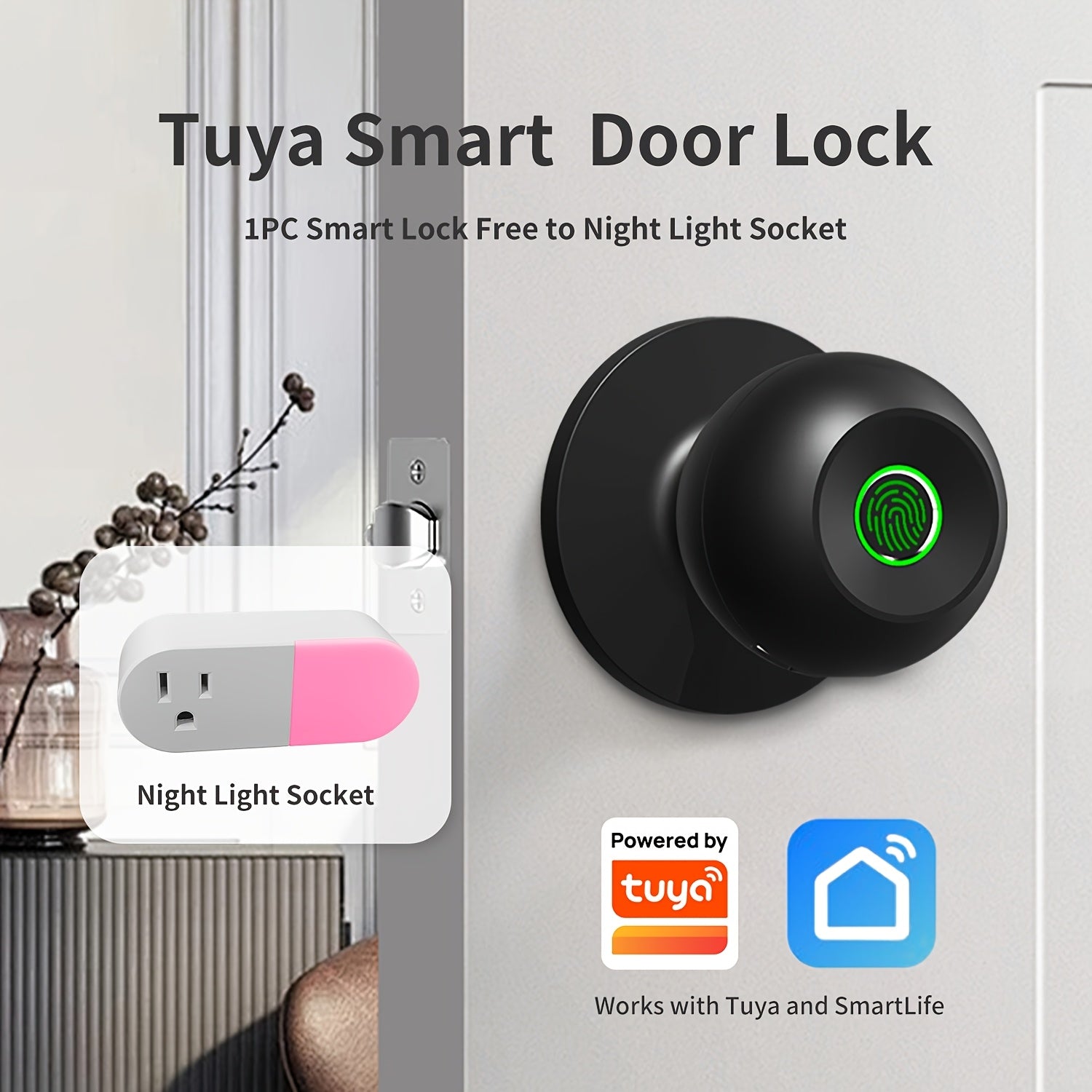 3-in-1 Smart Door Lock - Wireless Fingerprint Knob with USB Charging & Key Access
