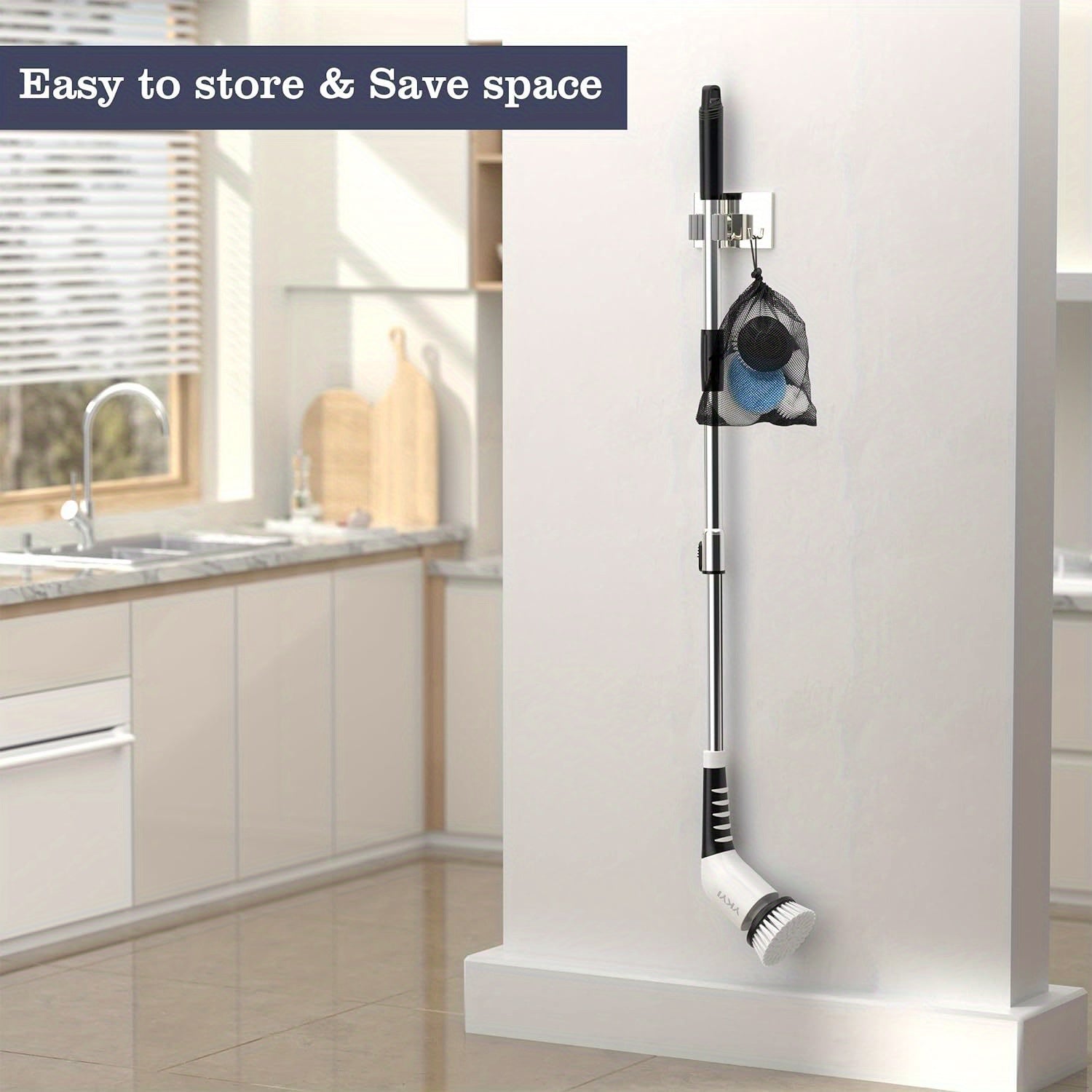 Electric Spin Scrubber – Cordless Shower Cleaning Brush with 8 Heads, 3 Speeds, Adjustable Handle, Voice Broadcast